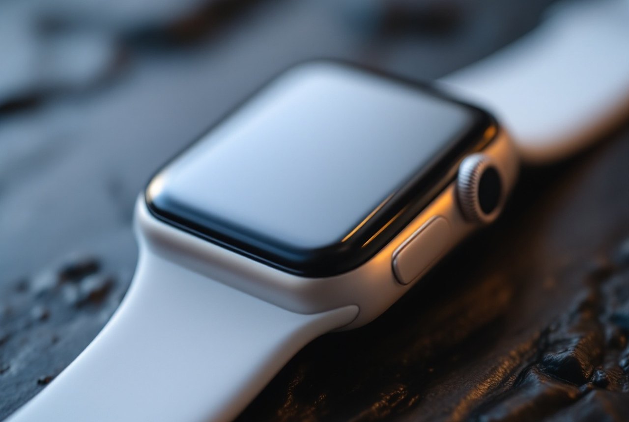 Close-up of a white ceramic Apple Watch Edition case showing glassy surface finish