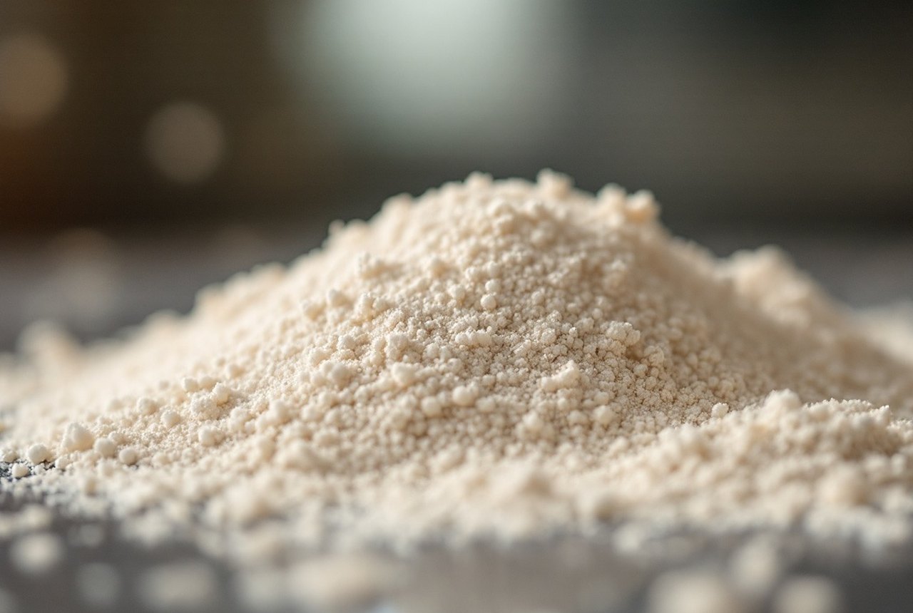 Macro photograph of sintered zirconia powder or raw ceramic disc