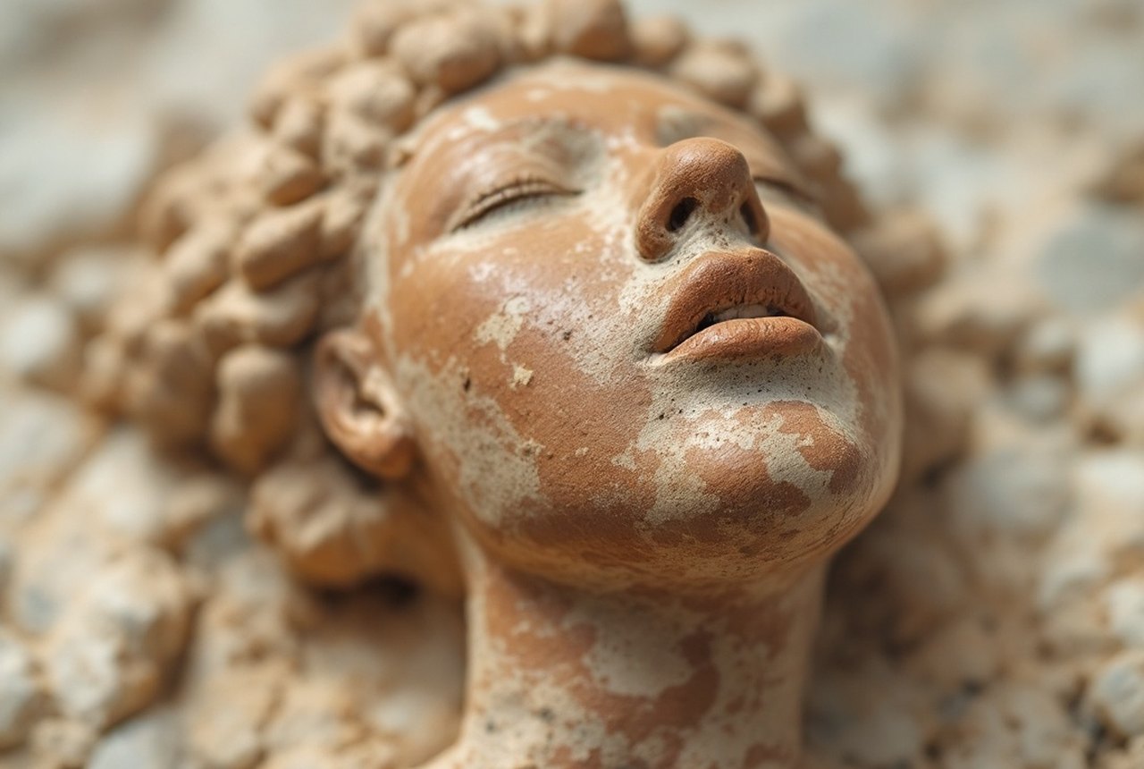 Close-up of a prehistoric fired clay figurine, Venus of Dolní Věstonice type