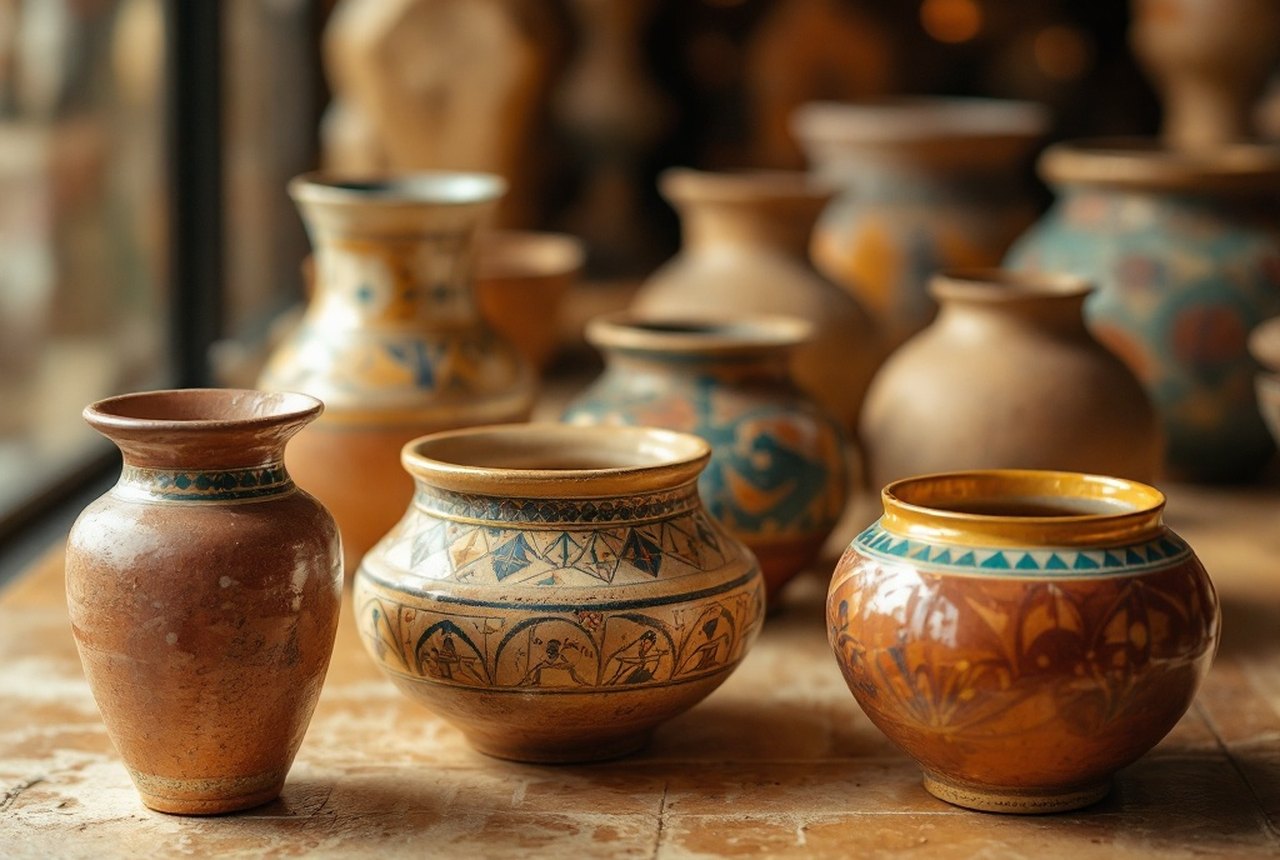 Ancient glazed Egyptian pottery or faience
