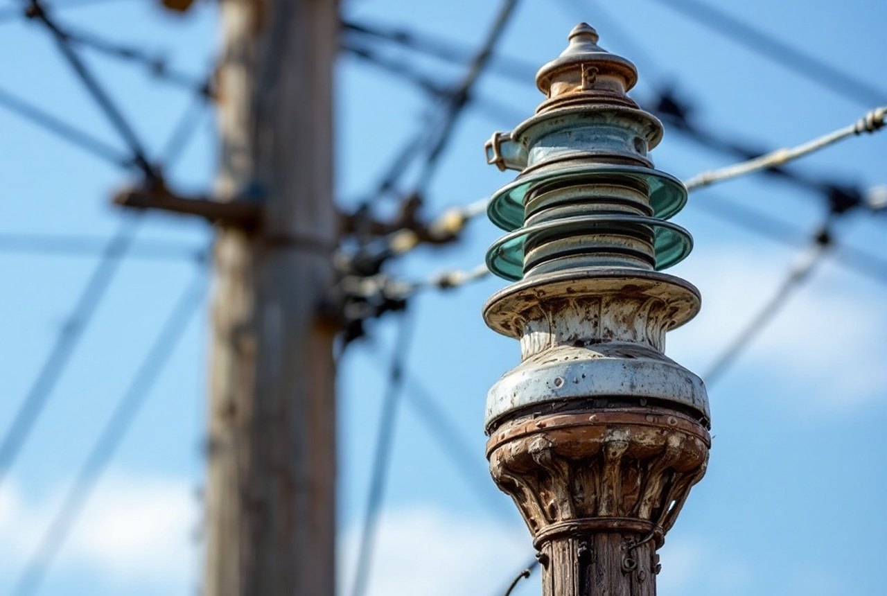 Vintage ceramic electrical insulator on a utility pole