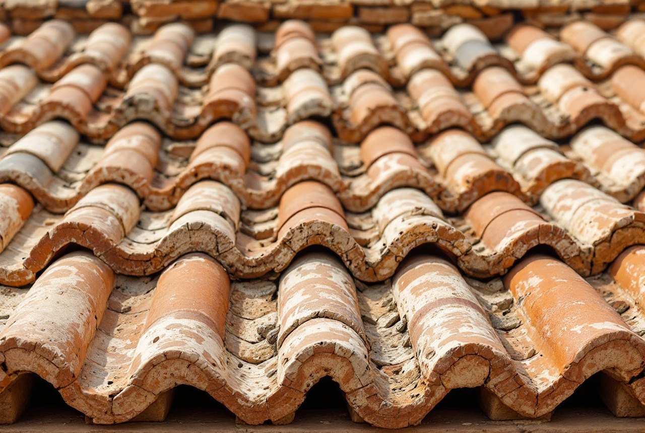 Ceramic roof tiles on an ancient or historically reconstructed Mesopotamian-style building