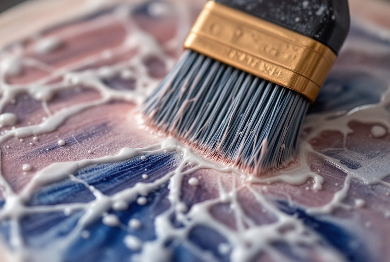 Close-up of the brush washer's ice-crackle glaze surface