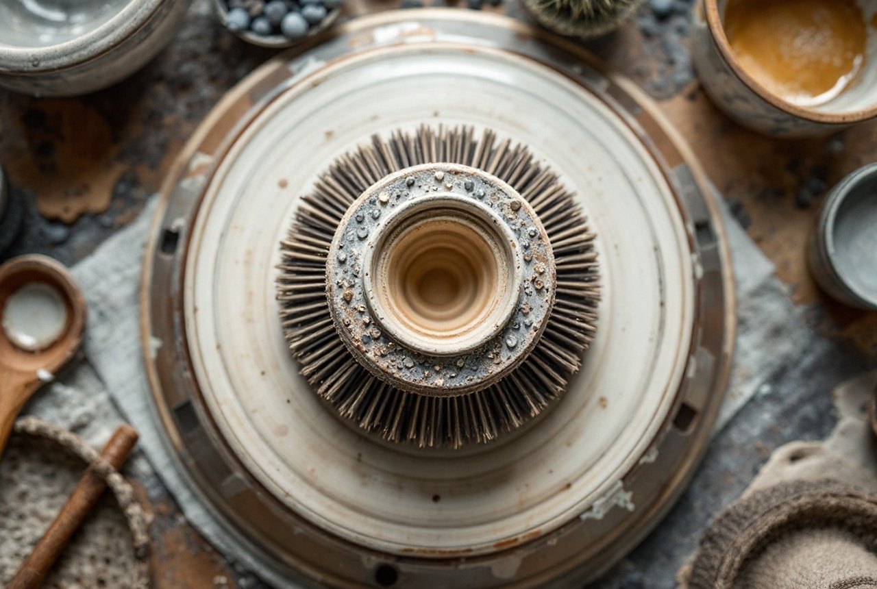 Full overhead shot of the 13 cm brush washer showing its scale