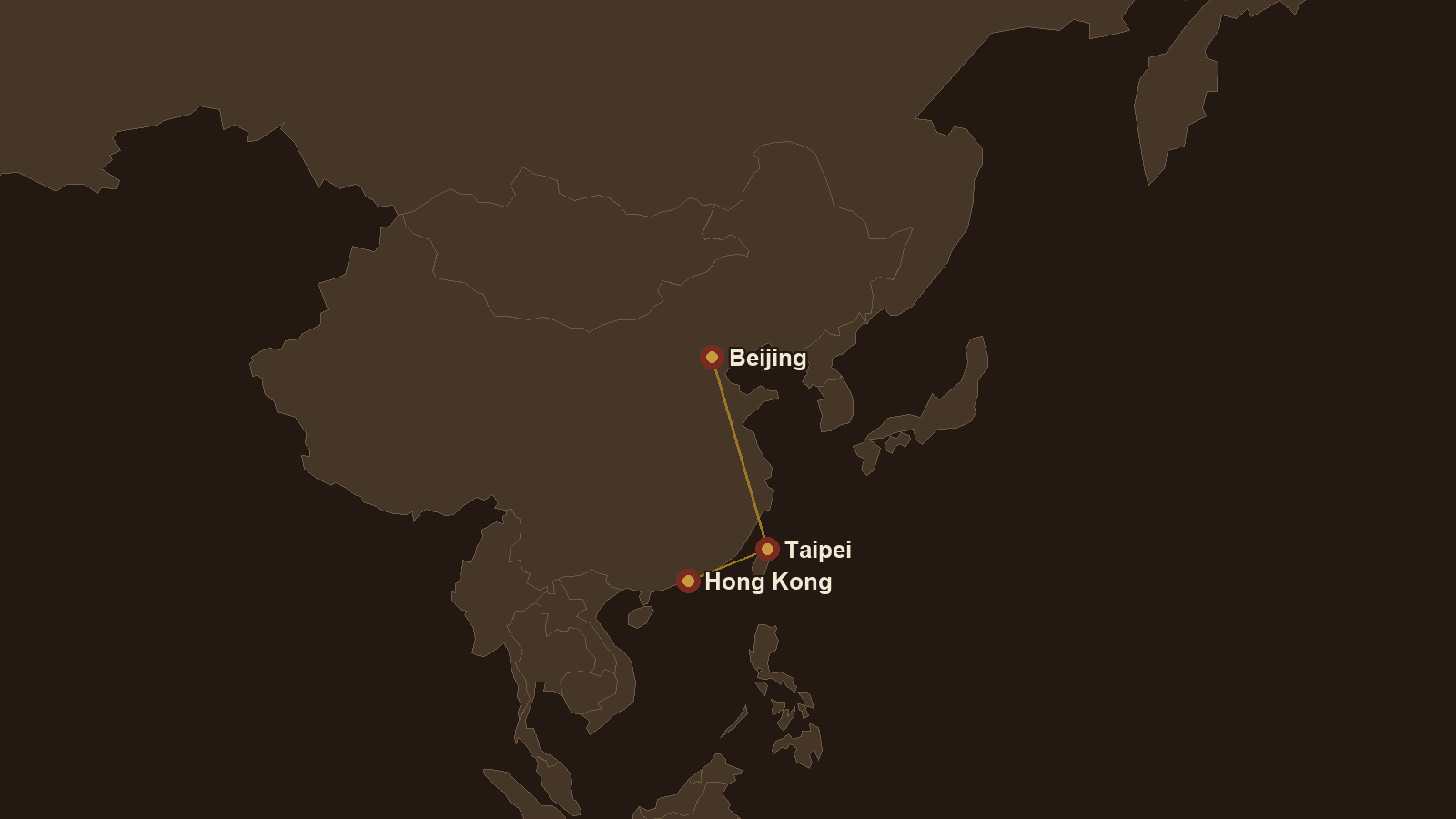 Map showing Beijing, Taipei, Hong Kong