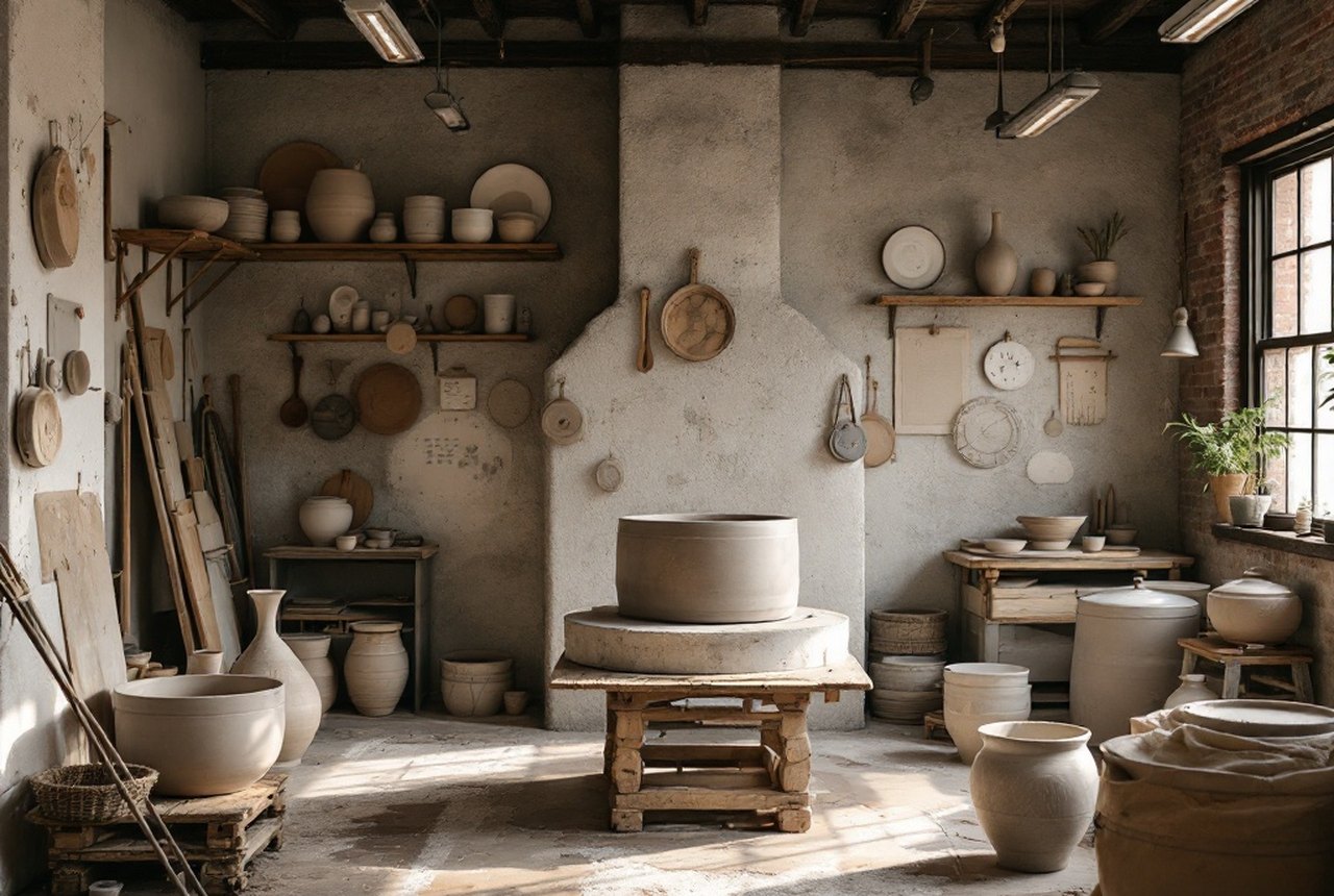Interior of a ceramics studio or community kiln room