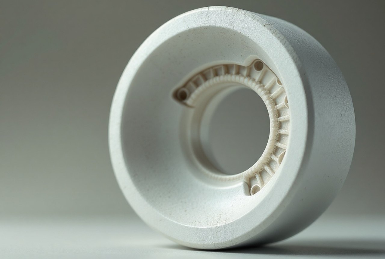 Medical ceramic implant (hip prosthesis component) against clean background