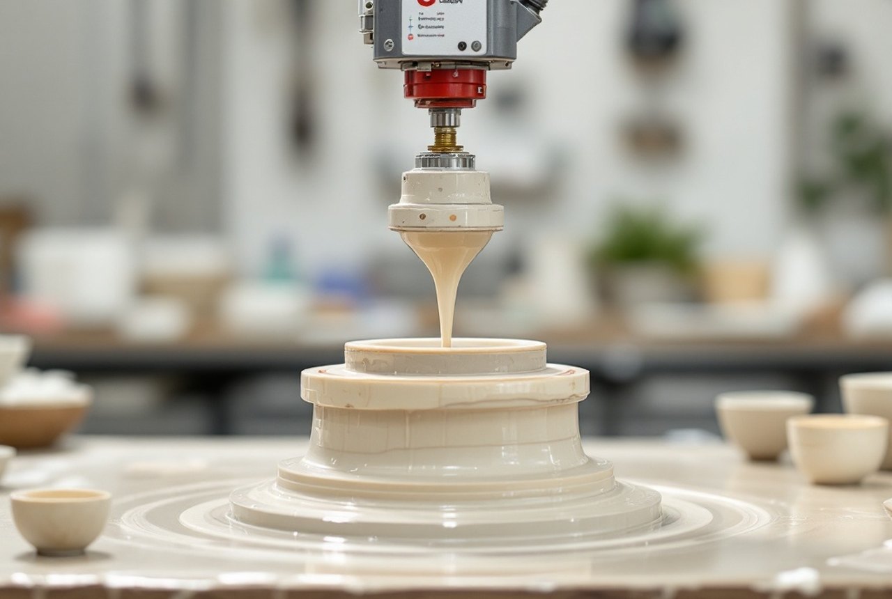 Laboratory tape-casting apparatus drawing a liquid slurry into a thin layer